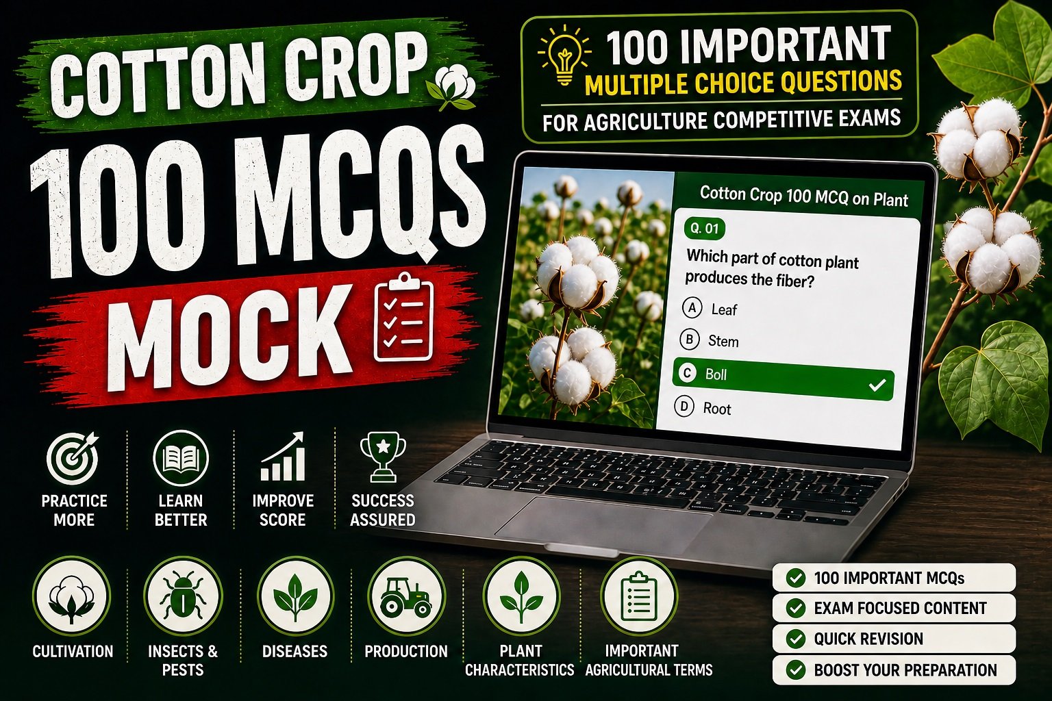 100 Important MCQs on Cotton Crop
